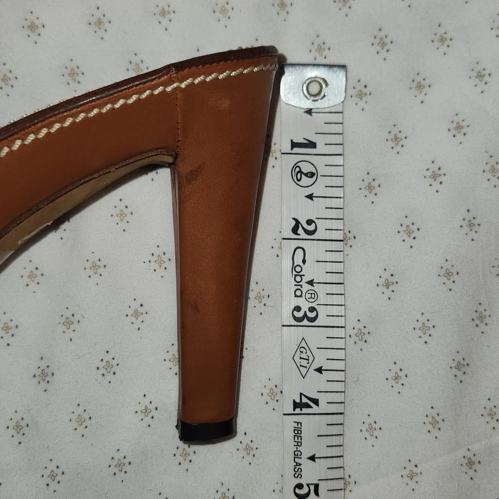 Yves Saint Laurent Tan Leather Cross-strap Heels Platform Slides Size 39/8.5